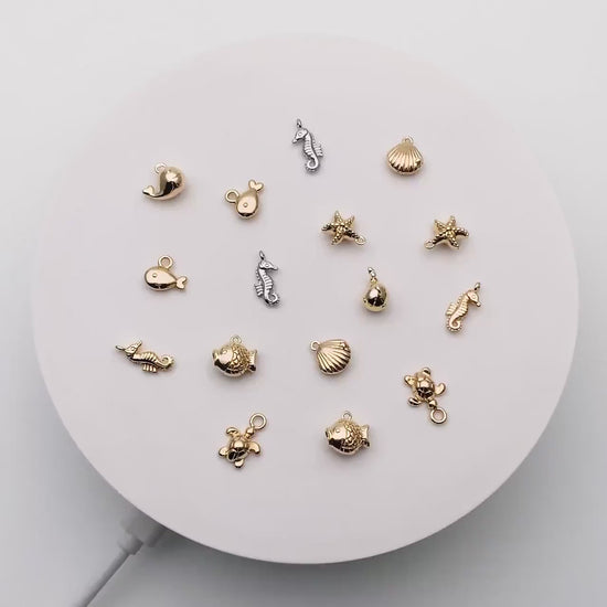 10pcs Gold/ Silver Tiny Marine Animal Charm, Gold/ Rhodium plated Brass Ocean Charm, Earring Charm, DIY Supplies Wholesale (GB-3778)