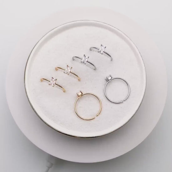 4pcs CZ Pave Gold/ Silver Rectangle Ring, Dainty Ring, Thin Ring, Everyday Ring (#GB-4172)