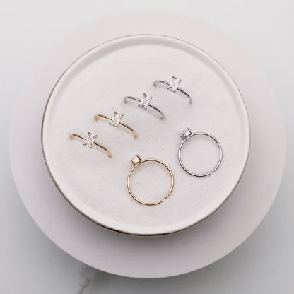 4pcs CZ Pave Gold/ Silver Rectangle Ring, Dainty Ring, Thin Ring, Everyday Ring (#GB-4172)