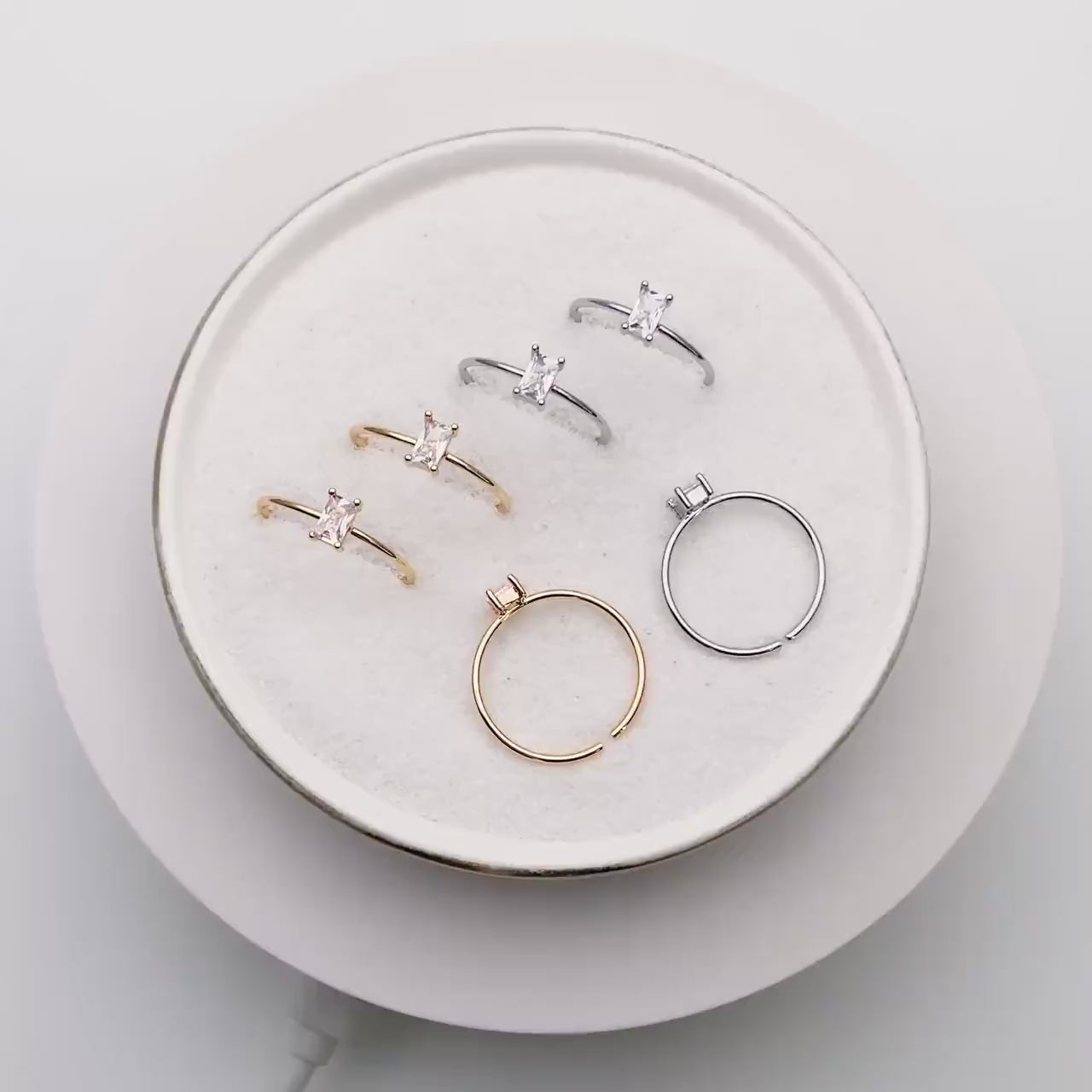 4pcs CZ Pave Gold/ Silver Rectangle Ring, Dainty Ring, Thin Ring, Everyday Ring (#GB-4172)