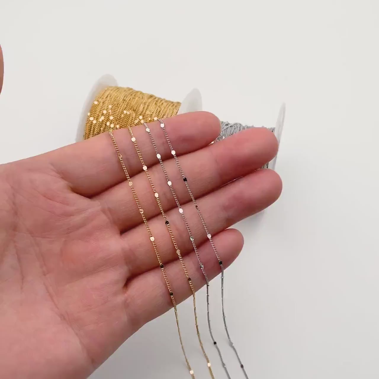 Tiny Gold/ Silver Tone Curb Chains, 0.9mm Thin Chain with 1.6mm Flat Disc, Delicate Chains for DIY Necklace (#LK-240)/ 1 Meter=3.3 ft