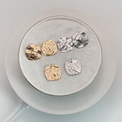 10pcs Gold/ Silver Hammered Square Earrings, Real Gold/ Rhodium plated Brass, Geometric Earring Studs (GB-4567-B)