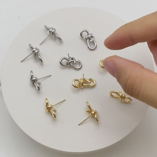 4pcs Gold/ Silver Tone Knot Earrings, 18K Real Gold/ Rhodium plated Brass, Minimalist Stud Earrings (GB-4495)