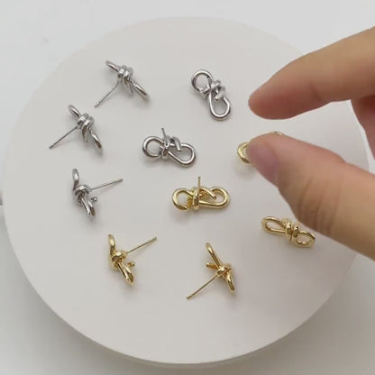 4pcs Gold/ Silver Tone Knot Earrings, 18K Real Gold/ Rhodium plated Brass, Minimalist Stud Earrings (GB-4495)