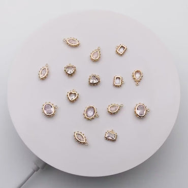 10pcs CZ Pave Teardrop/ Heart/ Rectangle/ 0val/ Marquise Charms, Gold plated Brass, Geometric Earring Charms (GB-4122)