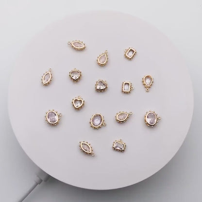 10pcs CZ Pave Teardrop/ Heart/ Rectangle/ 0val/ Marquise Charms, Gold plated Brass, Geometric Earring Charms (GB-4122)