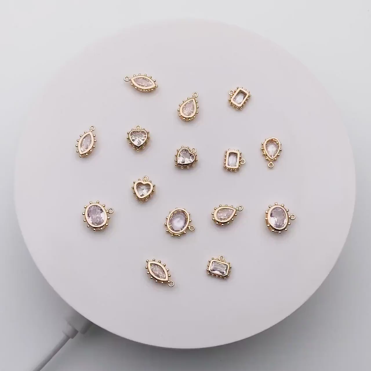 10pcs CZ Pave Teardrop/ Heart/ Rectangle/ 0val/ Marquise Charms, Gold plated Brass, Geometric Earring Charms (GB-4122)