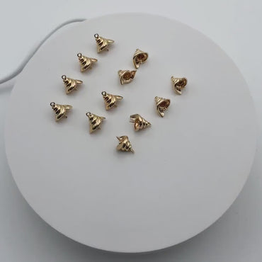 10pcs Gold Conch Caps, Real Gold plated Brass, Peg For Half Drilled Pearl Mounts, Peg Pearl Findings (GB-4773-F)