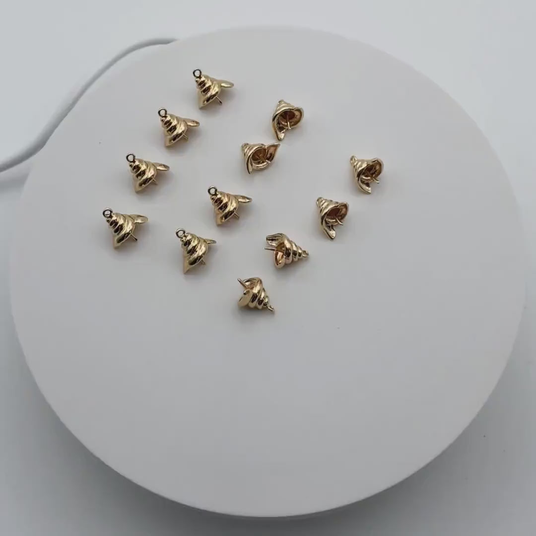 10pcs Gold Conch Caps, Real Gold plated Brass, Peg For Half Drilled Pearl Mounts, Peg Pearl Findings (GB-4773-F)