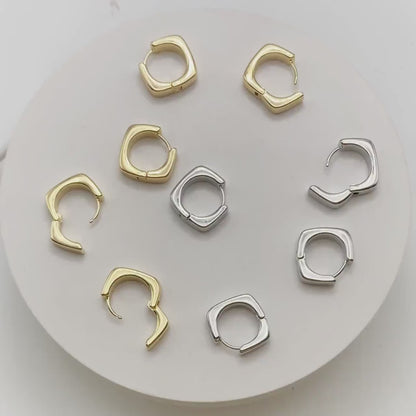 4pcs Gold/ Silver Tone Square Earrings, 18K Gold/ Rhodium plated Brass, Huggie Earrings, Minimalist Earrings (GB-4538)
