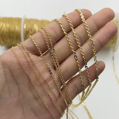 Gold plated Brass Cable Chains, 1.2/ 1.7/ 2/ 2.7mm Thin, Delicate Link Chains (#LK-104)/ 1 Meter=3.3 ft