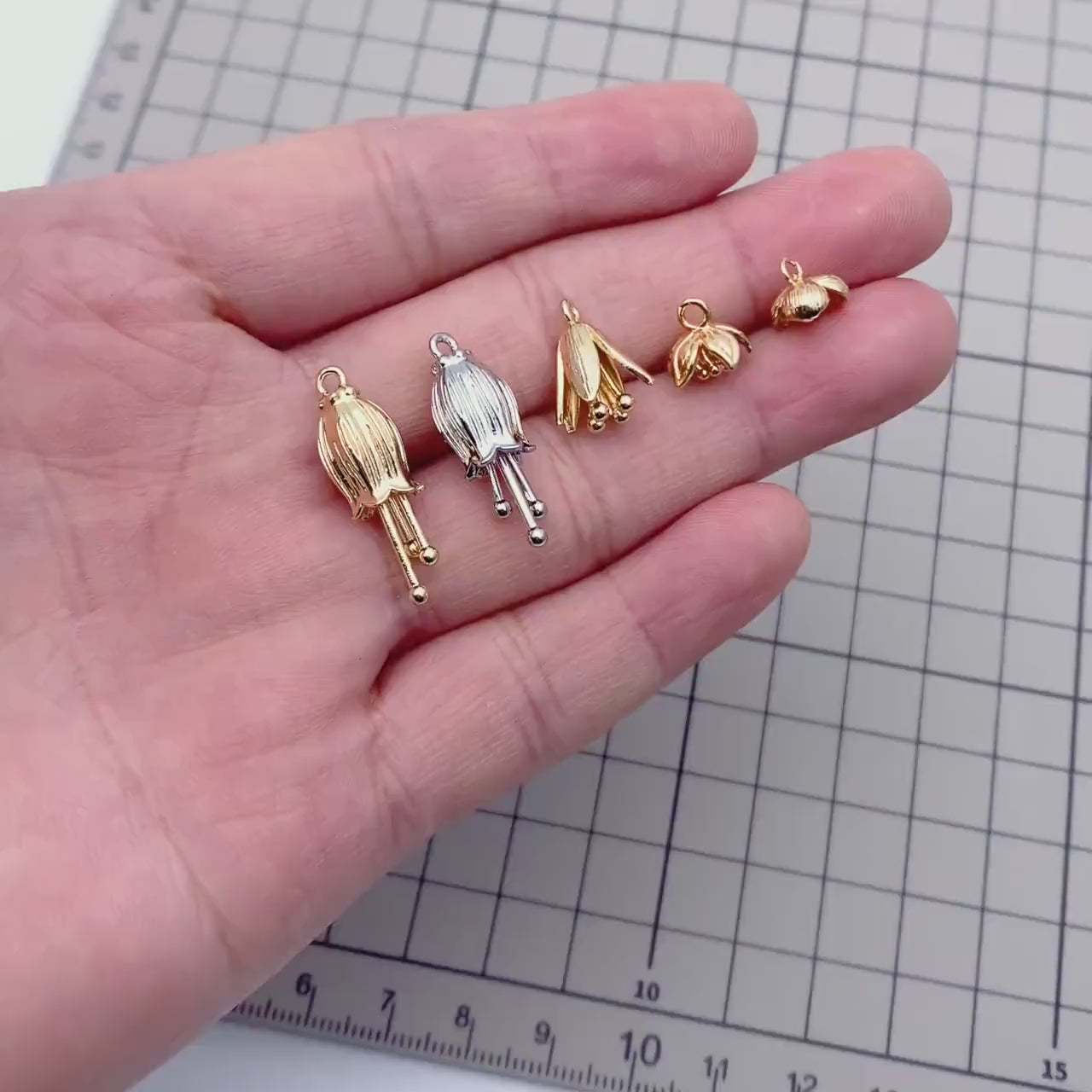 10pcs Gold/ Silver Tone Flower Bud Charms , 18K Gold plated Brass, Dainty Earring Charms (GB-1103)