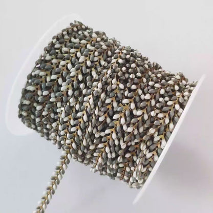 Enamel Brass Chevron Chain 6mm, Flat Herringbone Designer Chain, White Grey Mix Color (#LK-046-6)/ 1 Meter=3.3ft