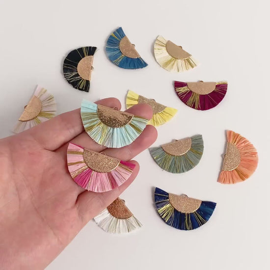 10pcs Fan Tassel Pendants 46x28mm, Raffia Tassel Charms for Earrings (FB-016)