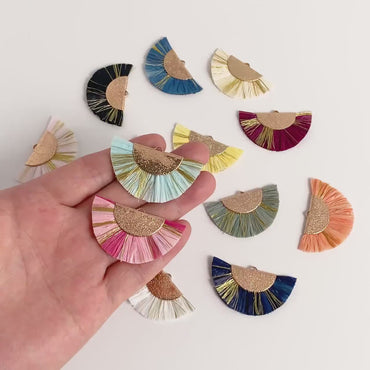 10pcs Fan Tassel Pendants 46x28mm, Raffia Tassel Charms for Earrings (FB-016)
