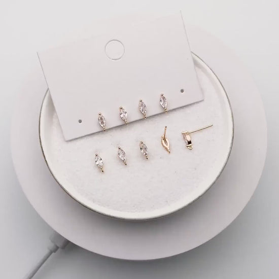 4pcs Gold Mini Marquise Ear Posts, Gold Plated Brass, Horse Eye Stud Earrings (GB-310-E)