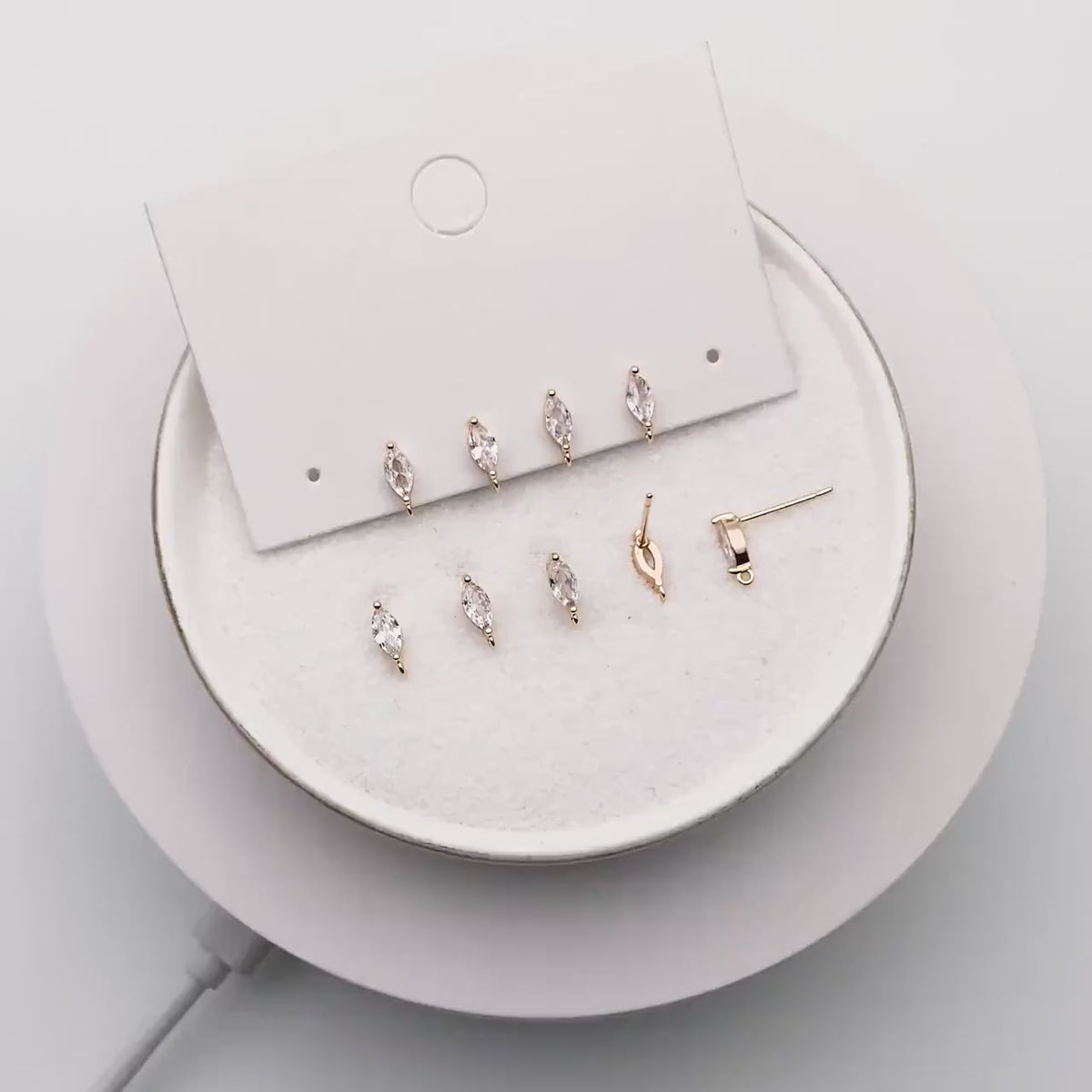 4pcs Gold Mini Marquise Ear Posts, Gold Plated Brass, Horse Eye Stud Earrings (GB-310-E)