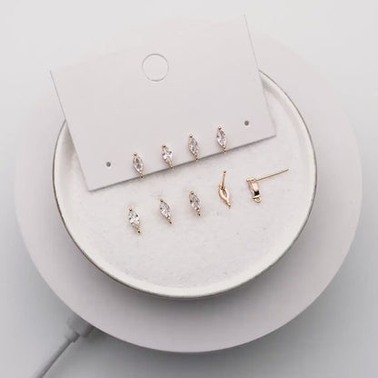 4pcs Gold Mini Marquise Ear Posts, Gold Plated Brass, Horse Eye Stud Earrings (GB-310-E)