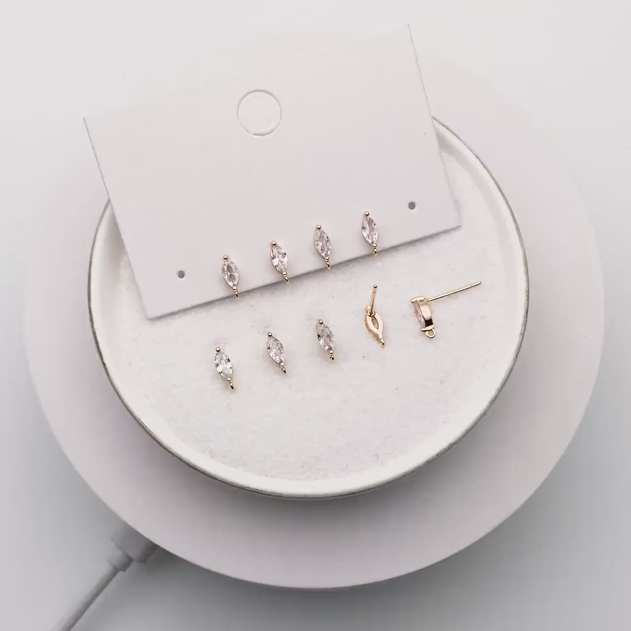 4pcs Gold Mini Marquise Ear Posts, Gold Plated Brass, Horse Eye Stud Earrings (GB-310-E)