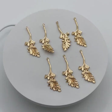10pcs Gold Leaf Charm, Dainty Plant Pendant, 43x14mm, Lead Nickel Free (GB-214-D)