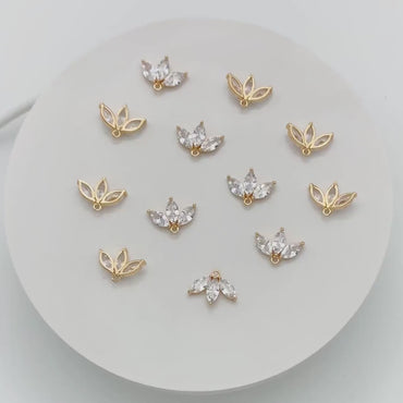 4pcs Gold CZ Paved Flower Charm 16x12mm, Real Gold plated Brass Leaf Pendants (GB-584-D)