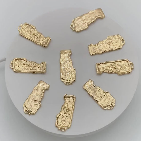 4pcs Gold Greek Letter Charm 34x15mm, 18K Gold plated Brass Rectangle Pendant(GB-3354)