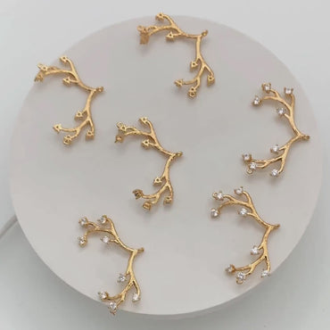 4pcs CZ Pave Gold Antler Pendants 36x22mm, 18K Gold plated Brass, Buckhorn Charm Connectors, Include 3 Loops (GB-427-D)