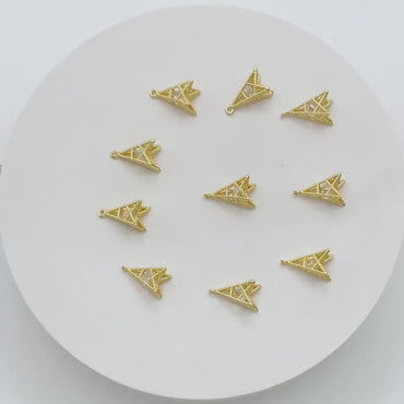 10pcs Gold plated Brass Tower Charm 15x8mm, CZ Tower Pendants (GB-1738)