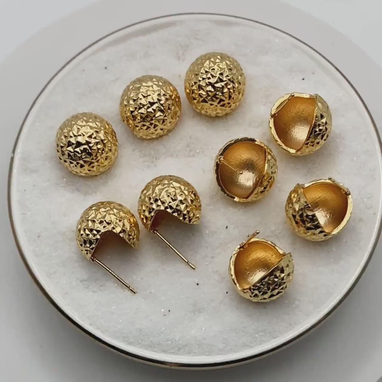 4pcs Gold Ball Ear Posts 14mm, Real Gold plated Brass, Round Earring Studs (GB-3342)