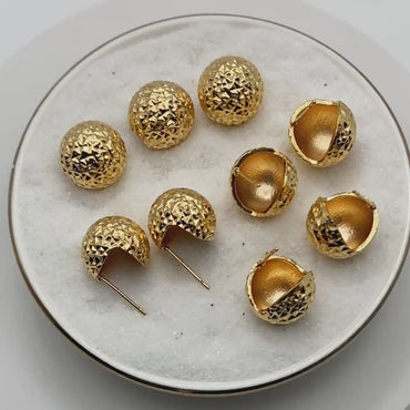 4pcs Gold Ball Ear Posts 14mm, Real Gold plated Brass, Round Earring Studs (GB-3342)