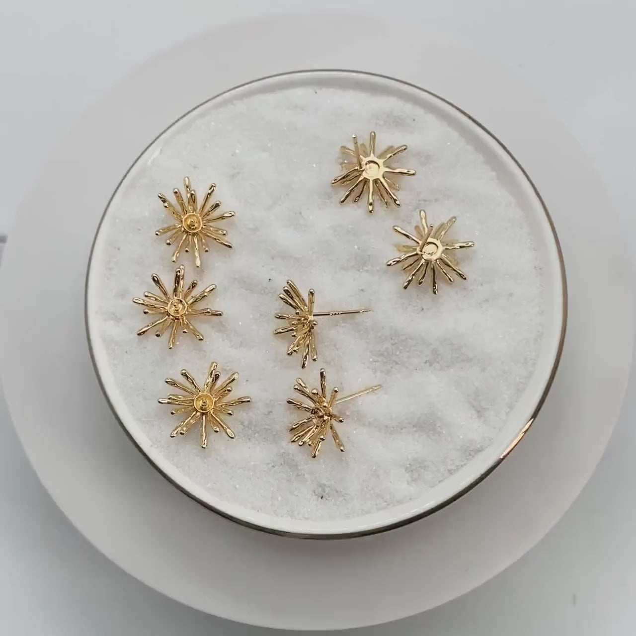 10pcs Gold Fireworks Ear Posts, Pearl Earring Mounts, Half Drilled Pearls Earring Settings (GB-3689)