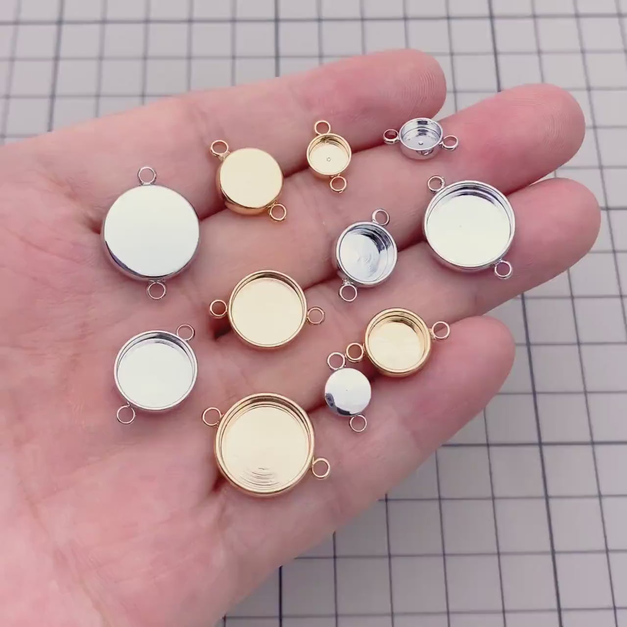 10pcs Gold/ Silver Tone Bezel Setting Connector, Blank Settings , inner 6/8/10/12mm, Gold/ Rhodium Plated Brass Cabochon Setting (GB-1061)