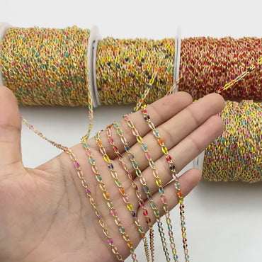 Mix Color Enamel Curb Chains 3mm, Real Gold Plated Brass, DIY Jewelry Findings (#LK-606)/ 1 Meter=3.3 ft