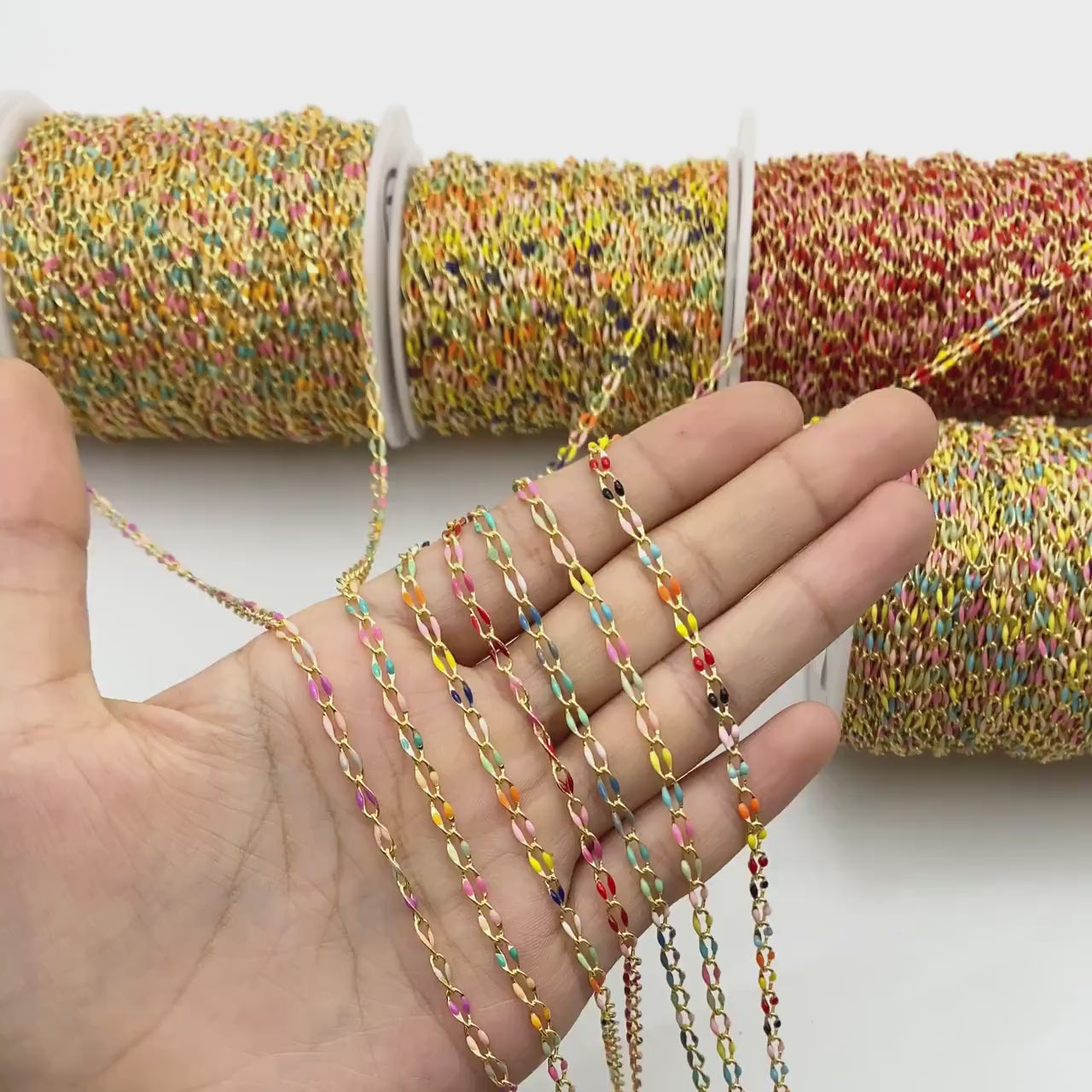 Mix Color Enamel Curb Chains 3mm, Real Gold Plated Brass, DIY Jewelry Findings (#LK-606)/ 1 Meter=3.3 ft