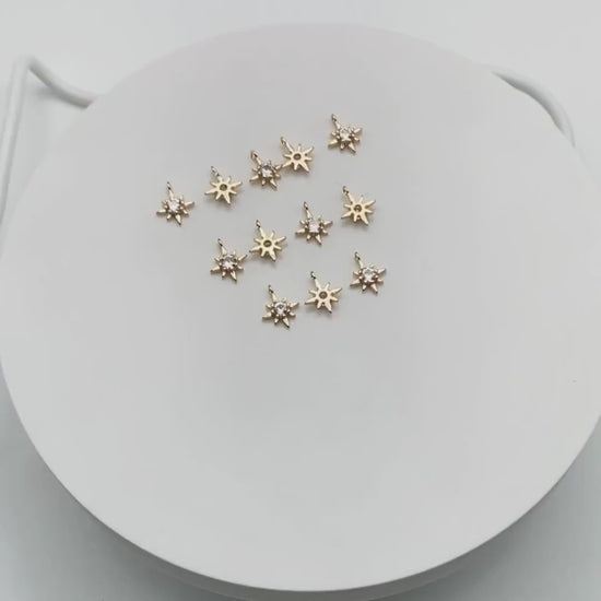 10pcs CZ Pave Gold North Star Charms 10x8mm, 18K Gold plated Brass Mini Star Pendant (GB-924-B)