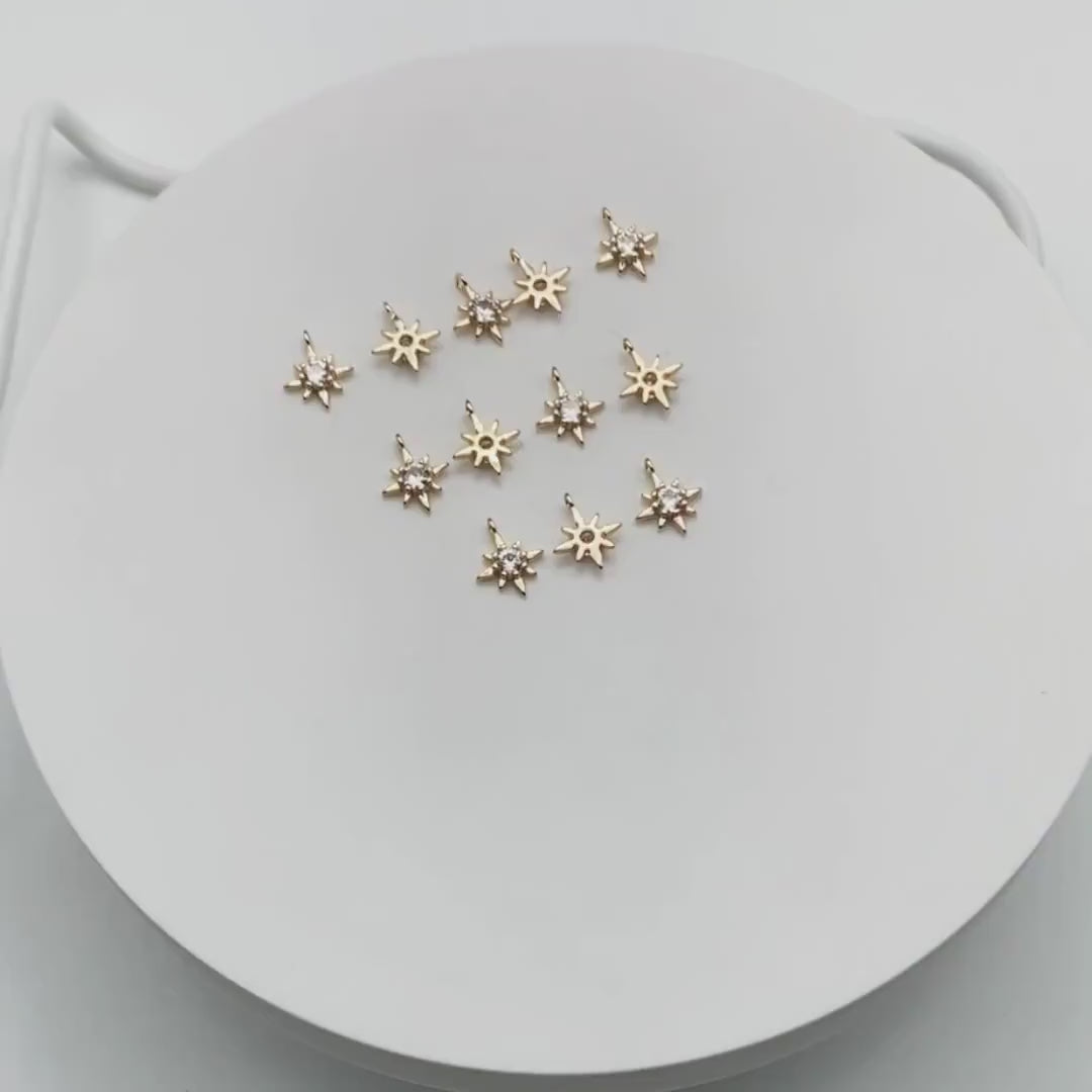 10pcs CZ Pave Gold North Star Charms 10x8mm, 18K Gold plated Brass Mini Star Pendant (GB-924-B)