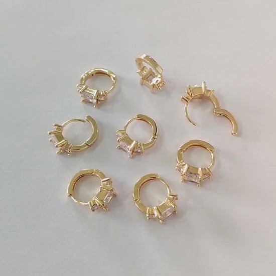4pcs CZ Pave Square Hoop Earrings 12mm, Dainty Huggie Earrings, Minimalist Earring, Small Gold Hoops Earring (GB-3477-E)