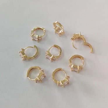 4pcs CZ Pave Square Hoop Earrings 12mm, Dainty Huggie Earrings, Minimalist Earring, Small Gold Hoops Earring (GB-3477-E)