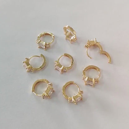 4pcs CZ Pave Square Hoop Earrings 12mm, Dainty Huggie Earrings, Minimalist Earring, Small Gold Hoops Earring (GB-3477-E)