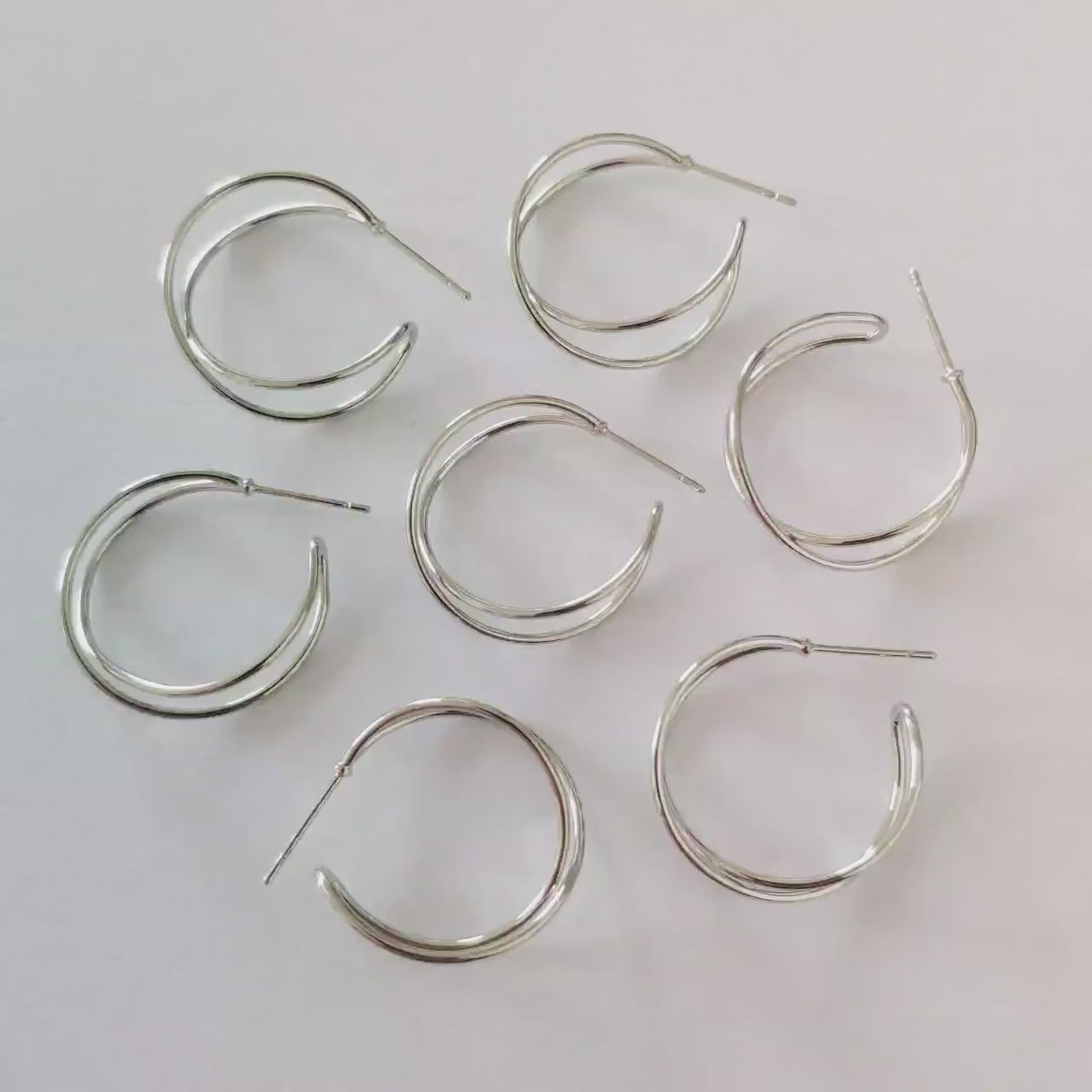 10pcs Geometric Circle Stud Earring, Gold/ Rhodium plated Brass Ear Wire Posts, Circle Size 16/24mm  (GB-514)