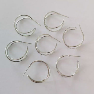10pcs Geometric Circle Stud Earring, Gold/ Rhodium plated Brass Ear Wire Posts, Circle Size 16/24mm  (GB-514)