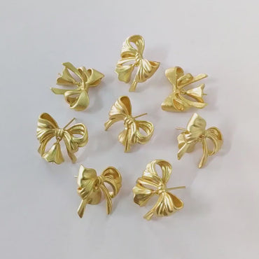 4pcs Matte Gold plated Brass Christmas Bowknot Earring, 18x20mm, Half Drilled Pearl Mounts, Pearl Earring Settings  (GB-3473)