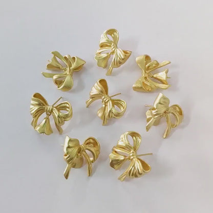 4pcs Matte Gold plated Brass Christmas Bowknot Earring, 18x20mm, Half Drilled Pearl Mounts, Pearl Earring Settings  (GB-3473)