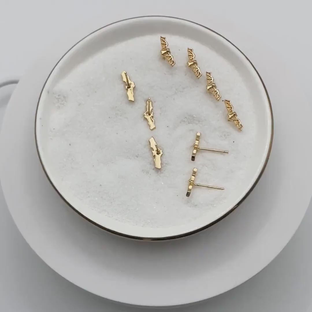 10pcs Gold Bat Earrings 4x13mm, Gold Plated Brass Bat Stud Earrings (GB-4110-C)
