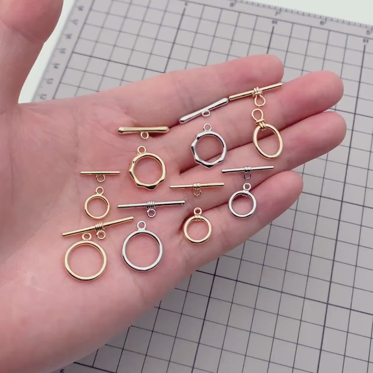10 sets Gold/ Silver Tone Toggle Clasp, Real Gold/ Rhodium plated Brass, Close Clasp (#GB-1543)
