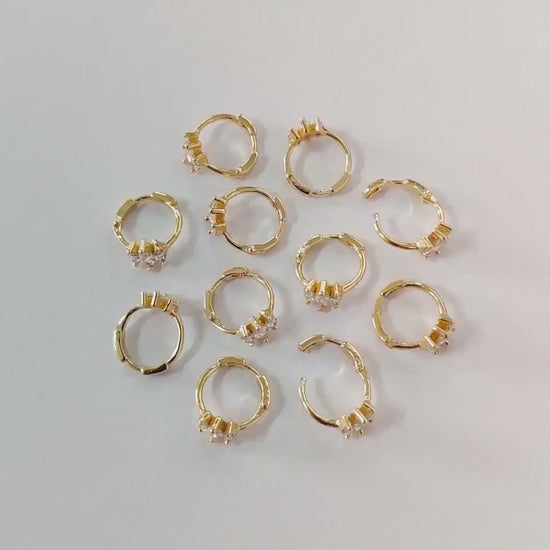 4pcs CZ Pave Marquise Hoop Earrings, 10mm, Dainty Huggie Earrings, Minimalist Earring, Small Gold Hoops Earring (GB-3467-A)