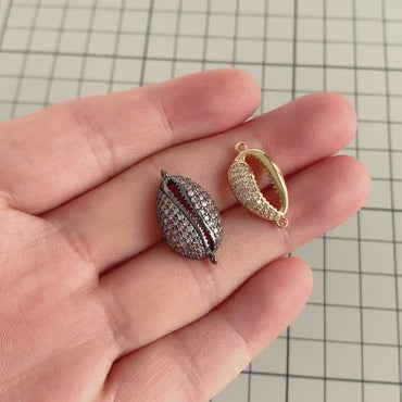 4pcs CZ Pave Shell Connector, Cowrie Shell Charm Pendant, Seashell Charms (GB-1583)