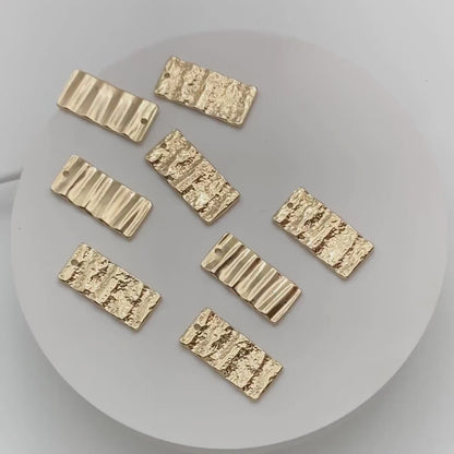 10pcs Gold Wavy Rectangle Charms 28x13mm, 18K Gold plated Brass Hammered Geometric Pendant (GB-2977-H)