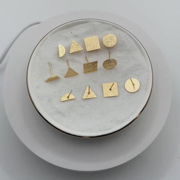 10pcs Gold Brushed Geometric Earrings, Real Gold Plated Brass, Semi Circle/ Triangle/ Square/ Round Earring Studs (GB-4060)