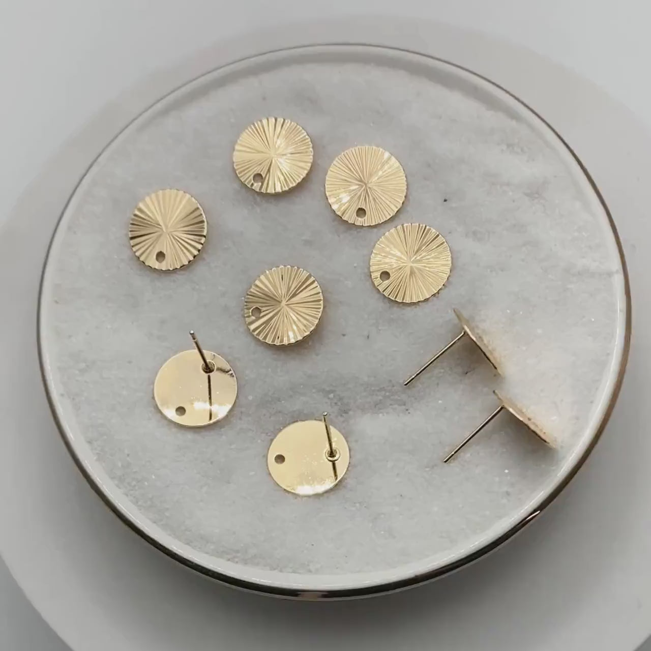 10pcs Gold Round Disc Ear Posts 12mm, 18K Gold plated Brass, Geometric Stud Earring Components (GB-3283)